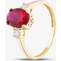 Gold Impression 9ct Yellow Gold Oval Cut Red Cubic Zirconia Three Stone Ring RBE045R-O