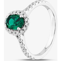 Sterling Silver Oval Cut Green Cubic Zirconia Shoulder Set Cluster Ring S2173-O