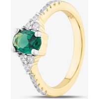Silver Gold Plated Oval Cut Green Cubic Zirconia Shoulder Set Ring S2229Y-Q