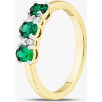 Silver Gold Plated Oval & Brilliant Cut Green Cubic Zirconia Three Stone Ring S2225Y-Q