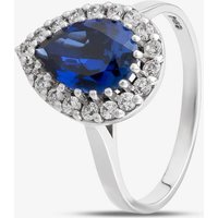 9ct White Gold Synthetic Pear Cut Sapphire & Cubic Zirconia Halo Ring 4364/CZ P