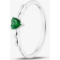 Fashionista Silver Sterling Silver Heart Shaped Green Cubic Zirconia Ring 042-60407/SP GRN 60