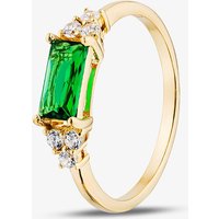 Yellow Gold Plated Sterling Silver Emerald Cut Green Cubic Zirconia Shoulder Set Solitaire Ring 042-58841/GP 60