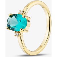 Yellow Gold Plated Sterling Silver Teal Cubic Zirconia Shoulder Set Solitaire Ring AR8233Z-TMNN-A75/G 56