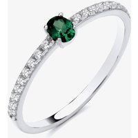 Fashionista Silver Sterling Silver Oval Cut Simulated Emerald & Cubic Zirconia Shoulder Set Solitaire Ring S2233-P