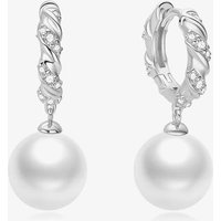 Ania Haie Silver Shell Pearl Dangling Twisted Huggie Hoop Earrings |… - Sterling Silver,Rhodium Plated