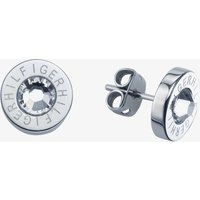 Tommy Hilfiger Clear Crystal Round Logo Stud Earrings 2700259