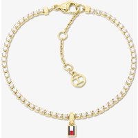 Tommy Hilfiger Yellow Gold Tone Plated Stainless Steel Cubic Zirconia Logo Charm Tennis Bracelet 2781093