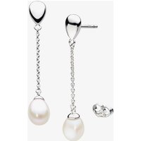 Kit Heath Coast Pebble Pearl FP Rhodium Plated Chain Stud Drop - Sterling Silver / Rhodium Plated
