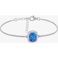 Silver Rectangle Synthetic Blue Opal & White Cubic Zirconia Halo Bracelet 8.20.0300