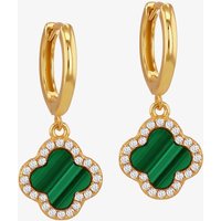 LUXE Silver Gold Plated Malachite & Cubic Zirconia Clover Dropper Hoop Earrings 8.59.1907