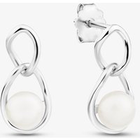 T.H.Baker Women's Sterling Silver Freshwater Pearl Link Dropper Earrings EOW70222FW