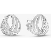 T.H.Baker Women's Silver Twisted Hoop Pave Stud Earrings E610287
