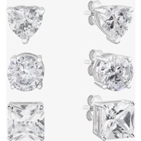 T.H.Baker Women's Silver CZ Heart Round Square Set of Three Stud Earrings OJS0036