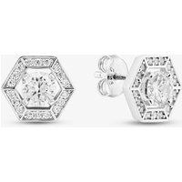 Sterling Silver Rhodium Plated White Cubic Zirconia Hexagon Stud Earrings 8.57.0021