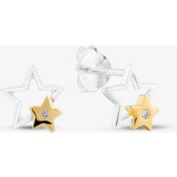 Fashionista Silver Sterlign Silver Cubic Zirconia Two Stone Stars Stud Earrings 041-74716