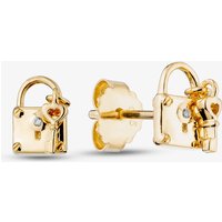 Yellow Gold Tone Plated Sterling Silver Padlock & Key Stud Earrings AE25421Z/G