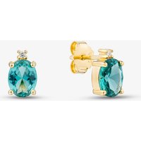 Yellow Gold Tone Plated Sterling Silver Oval Cut Teal Cubic Zirconia Stud Earrings AE19905ZTMNNA75/G