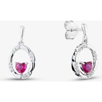 Fashionista Silver Sterling Silver Heart Shaped Pink Cubic Zircoia Oval Drop Stud Earrings AE24675Z-RSY/R