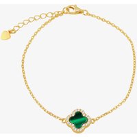 LUXE Silver Gold Plated Malachite & Cubic Zirconia Clover Bracelet 8.23.7953