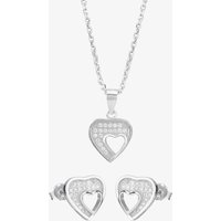 T.H.Baker Women's Silver Pave Cut-Out Heart Pendant & Earring Set E612067+E612067-P