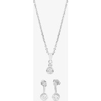 Silver Cubic Zirconia Bezel-set Graduated Pendant and Earring Set SET14071