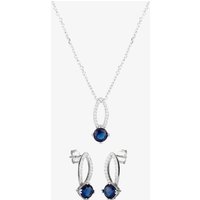 Silver Blue Cubic Zirconia Open Pendant and Earring Set SET8296