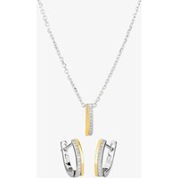 T.H.Baker Women's Two-Tone Cubic Zirconia Bar Pendant & Earring Set SET13567 in Silver