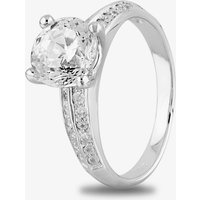 Starbright Silver Four Claw Round Cubic Zirconia Double Shouldered Ring R6154 3A (58)