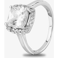 Starbright Silver Square-cut Cubic Zirconia Halo Ring R7048 3A (52)