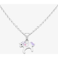 Fleur Kids Sterling Silver White And Pink Enamel Unicorn Pendant Necklace AZP234404