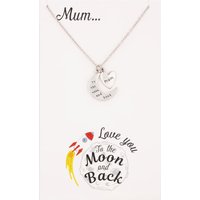T.H.Baker Women's Sentiments Mum Moon & Love Heart Pendant 17394 in Silver | Size: 16-18inch
