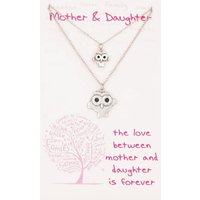 T.H.Baker Women's Sentiments Mother & Daughter Matching Owls Pendants 20083 in Silver | Size: 16-18inch
