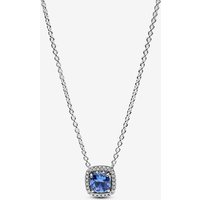 PANDORA Silver Sparkling Square Blue Halo Pendant Necklace 393560C01-45