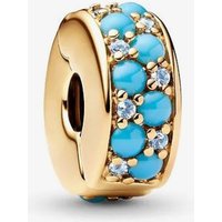 PANDORA 14ct Gold Plated Aqua Blue Clip Charm 763902C01
