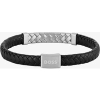 BOSS Mens Tailored Black Braided Leather Bracelet 1580674M