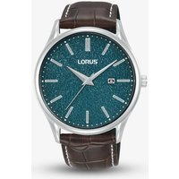 Lorus Men's 42mm Blue Textured Dial Brown Leather Strap Watch