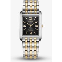 Citizen Mens Dress Classic Black Dial Rectangle Two Tone Bracelet Watch BJ6574-59E