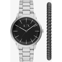 Armani Exchange Mens Cayde Silver Watch & Black Beaded Bracelet Set AX7182SET