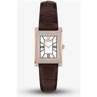 Emporio Armani Ladies Genni White Mother Of Pearl Rectangular Dial Brown Leather Strap Watch AR11804