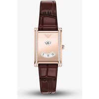 Emporio Armani Ladies Mystery Hour Rose Gold Tone Rectangular Dial Leather Strap Watch AR11814