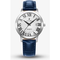 Jacques du Manoir Mens Genesis White Dial Blue Leather Strap Watch JWG04802
