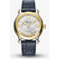 Chopard Happy Sport 18ct Yellow Gold Diamond Black Leather Strap Watch 278559-4001