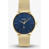 HUGO Mens #Style 3H Golden Blue Dial Mesh Bracelet Watch 1530473