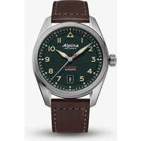 Alpina Mens Startimer Pilot Automatic Khaki Dial Leather Strap Watch AL-525KW4S36