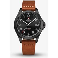 Swiss Military Mens Automatic Black Dial Brown Leather Strap Watch SMA34077.05