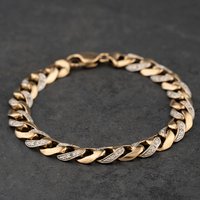 Second Hand 9ct Two Colour Gold Diamond Set 8.5 Inch Curb Chain Bracelet 41081343