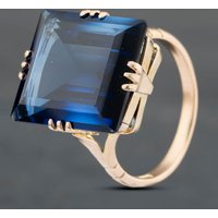Second Hand Vintage Yellow Gold Synthetic Stone Large Square Dress Ring 41102771
