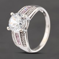 Second Hand 9ct White Gold Cubic Zirconia & Pink Cubic Zirconia Three Row Shoulders Solitaire Ring 41103586