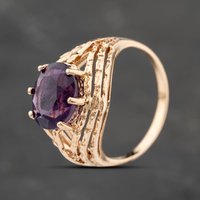 Second Hand Vintage Yellow Gold Amethyst Oval Dress Ring 41103846